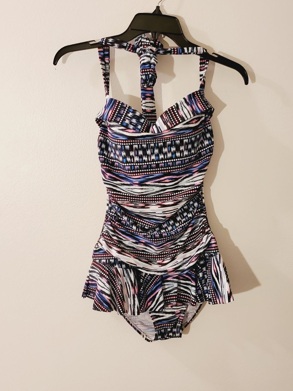 Heat Geometric Ruched Halter One-Piece Peplum Swimsuit Size Small